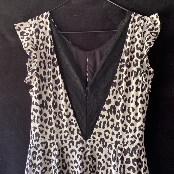 Black and white leopard spotted sleeveless fancy A-line dress - Picture 2 of 4